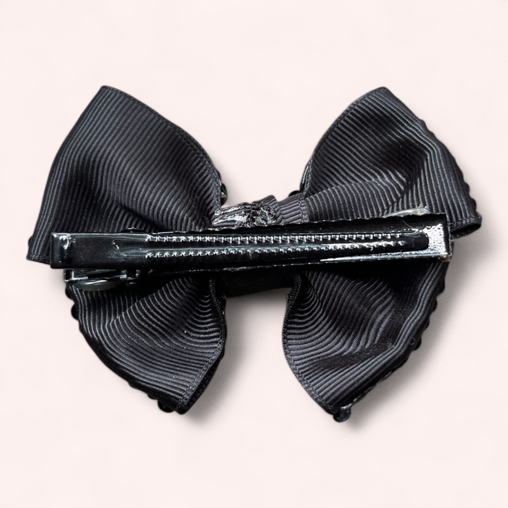 Adorable Black Sparkly Rhinestone Embellished Bow Alligator Hair Clip Kidcore - Picture 3 of 3